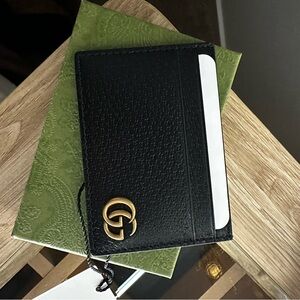 Gucci Black Leather Card Holder with Gold Logo